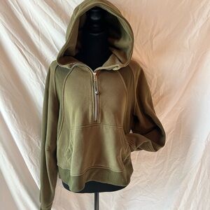 Olive Green Quarter Zip Hoodie Sweatshirt